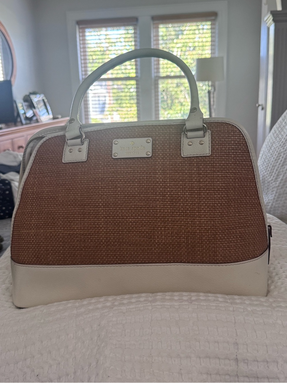kate spade Brown Woven and White Dome Satchel